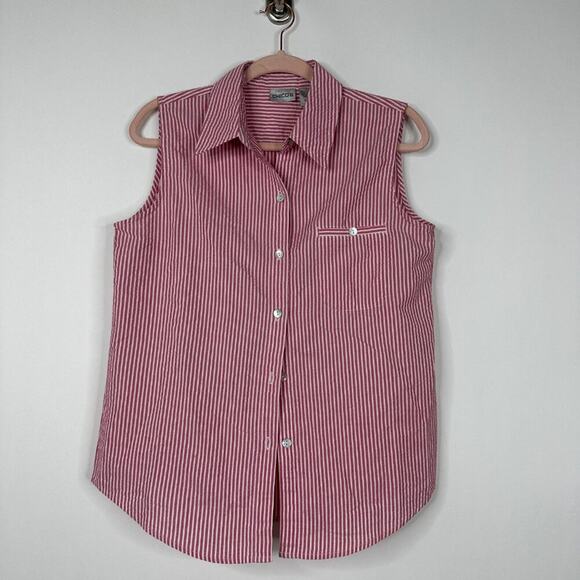 2/$30  Chico's Striped Sleeveless Button-Down Shirt Red White 8#A1371 - Picture 3 of 7